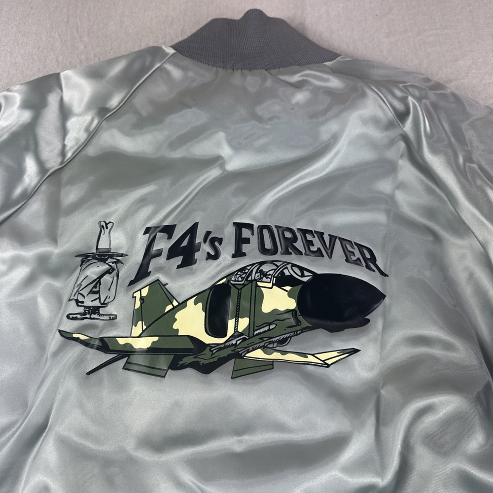 Four Seasons Bomber Jacket Men M Gray Made in USA Snap Phantom II Jet Plane Coat